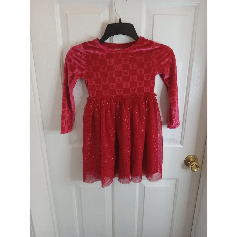 Disney's Mickey & Minnie Print &  Embossed Velour Tutu Dress by Size 5 Christmas